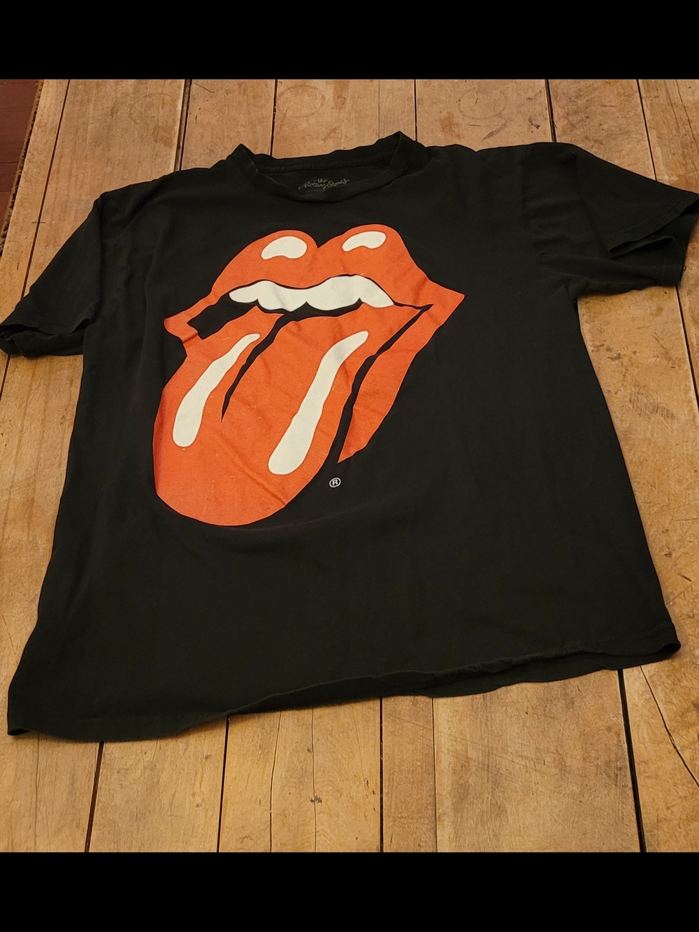 the Rolling Stones Black Tee with Red & White Tongue Logo